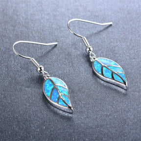 Fashion Opal Leaf Drop Dangling Earrings-Blue