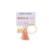 6 Pairs Fashion Earrings Set with Tassel Dangle Hoop Earrings Colorful Statement Earrings Studs-(Style 5)