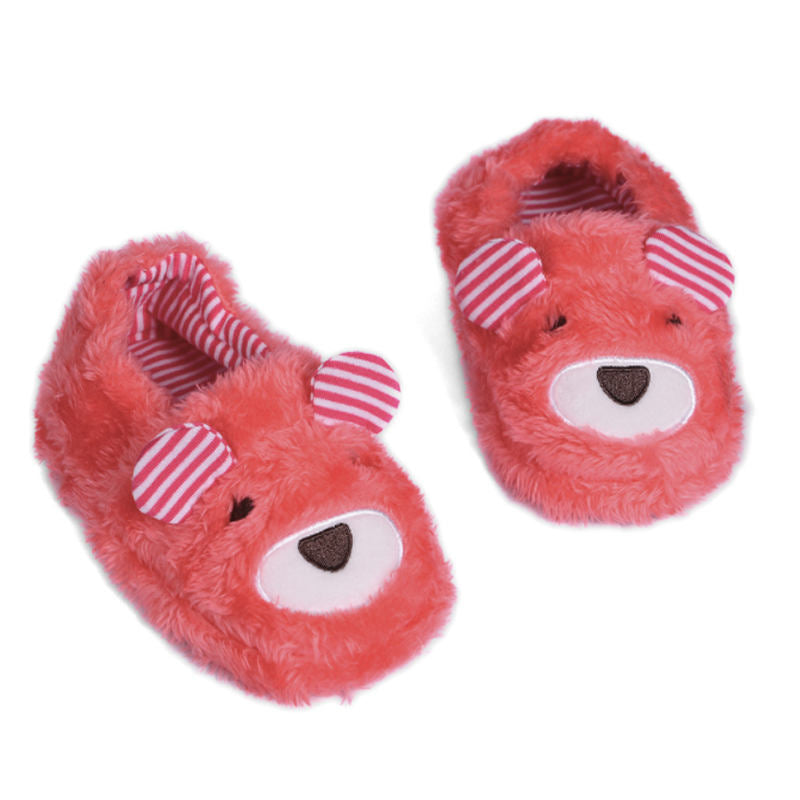 Toddler Boys Girls Slippers Cute Cartoon Bear Plush Warm Home Shoes-Pink
