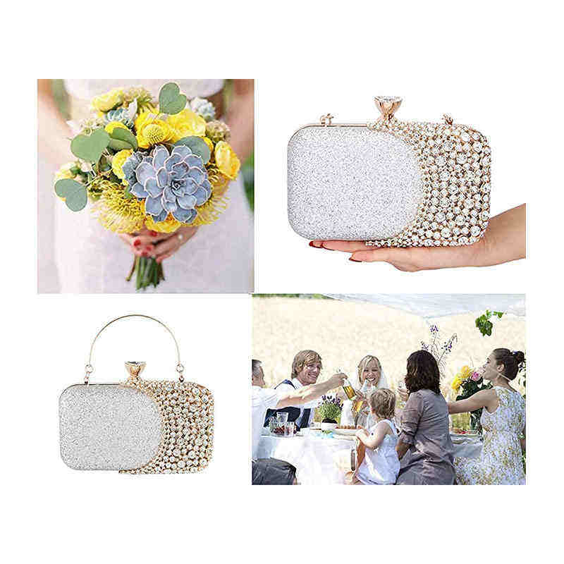 Womens Crystal Evening Clutch Bag Wedding Purse Party Bag-Silver