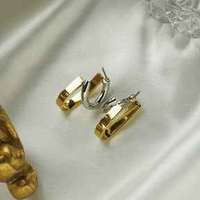 Simple Two Tone C-shaped Earrings Geometric Stud