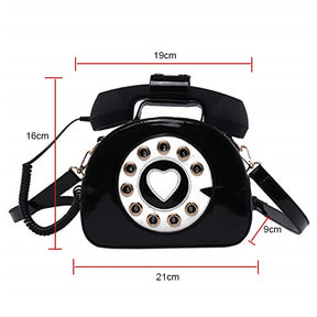 Women Telephone Shaped Handbag Retro Phone Top-Handle Crossbody Bags-Black