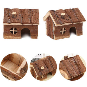 Hamster Wooden House Small Pet Hideout with Chimney