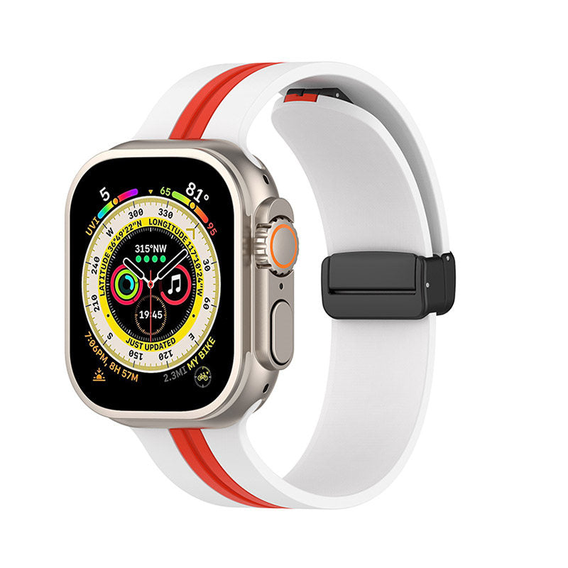 Silicone Bicolor Band with Magnetic Folding Buckle for Apple Watch-1