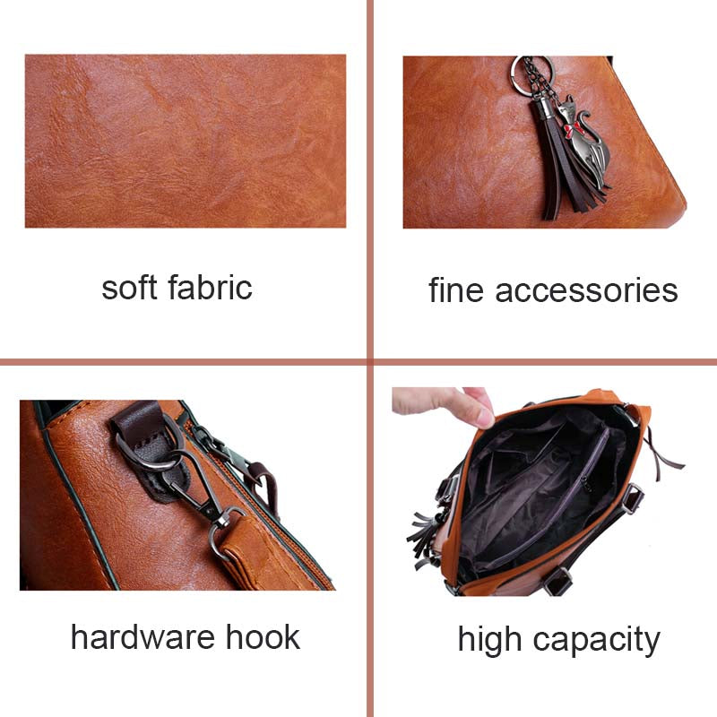 4pcs Women Fashion Handbags Purse Vintage Shoulder Bag-Brown