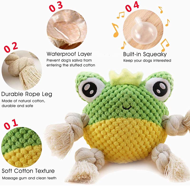 Dog Squeak Toy Partially Filled with The Chew Toy Suitable for Puppy and Medium Dogs-Frog