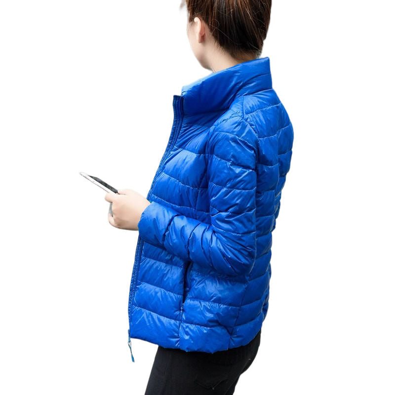 Lookbook Womens Lightweight Puffer Jacket Winter Stand Collar Short Coat-Royal Blue