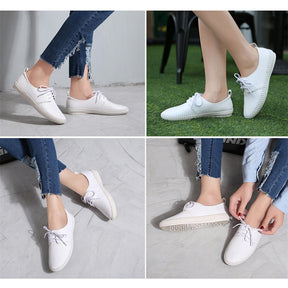 Womens Slip on Sneaker PU Leather Lace-up Casual Walking Shoes