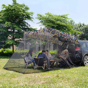 Portable Car Awning Sun Shelter with Mosquito Net for Camping-Camo