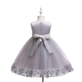Girls Tulle Lace Flower Princess Wedding Dress For Toddler And Baby Girl-Gray