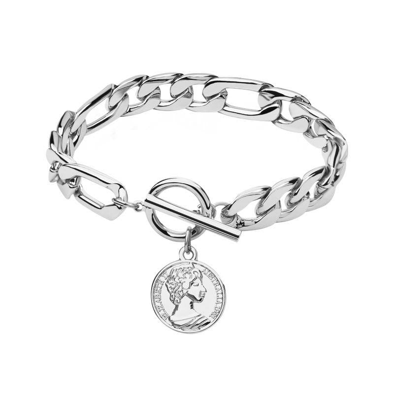 Charm Bracelets Cuban Link with Toggle Clasp for Teen Girls Friendship Gift-Silver