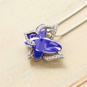 Butterfly Birthstone Crystal Pendant Necklace Gifts for Women Girls-CrystalBlue