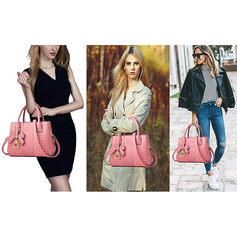 Fashion Womens PU Leather Embroidered Handbags Shoulder Tote Bags-LightPink