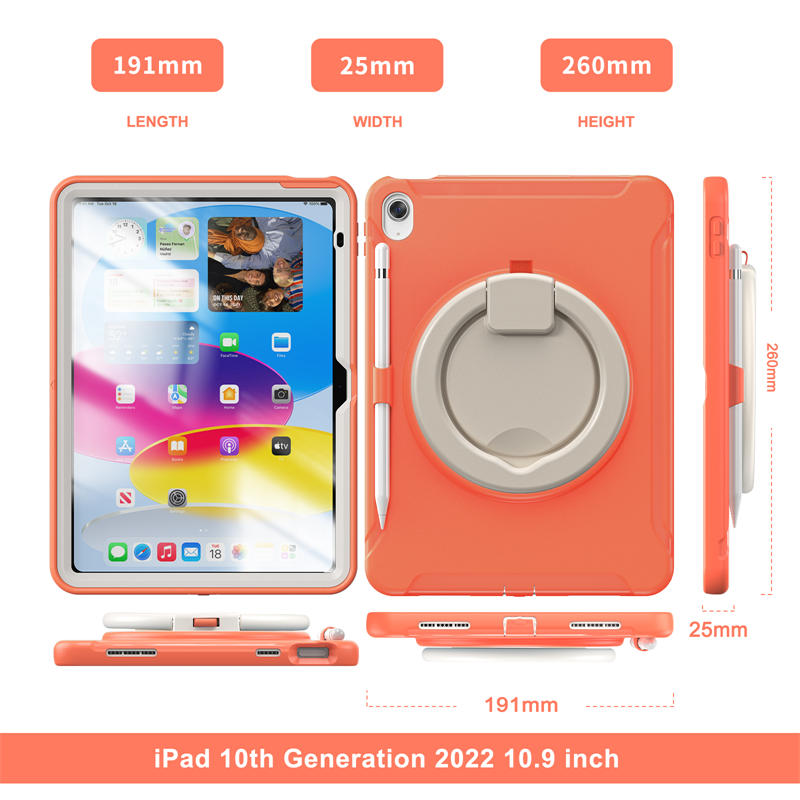 Tablet Case For iPad 10th Full Body Protection with 360¡ã Stand Portable-Orange