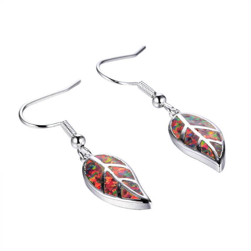 Fashion Opal Leaf Drop Dangling Earrings-Orange