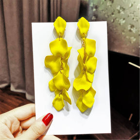 Long Drop Rose Petal Earrings for Women and Girls-Yellow