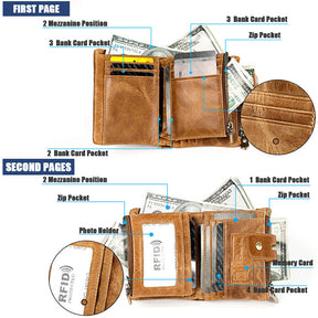 Vintage Womens RFID Blocking Leather Wallet Small Chain-Coffee
