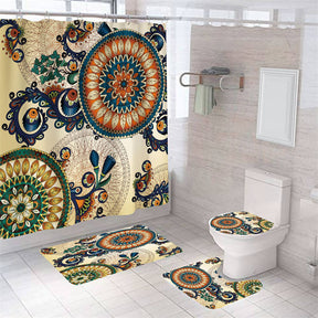 4 Pcs Shower Curtain Set Bath Mat U Shape and Toilet Lid Cover Mat with 12 Hooks-A2