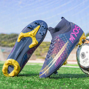 Hightop Soccer Boots Spikes Shoes Unisex Outdoor Indoor Sneaker-1Black