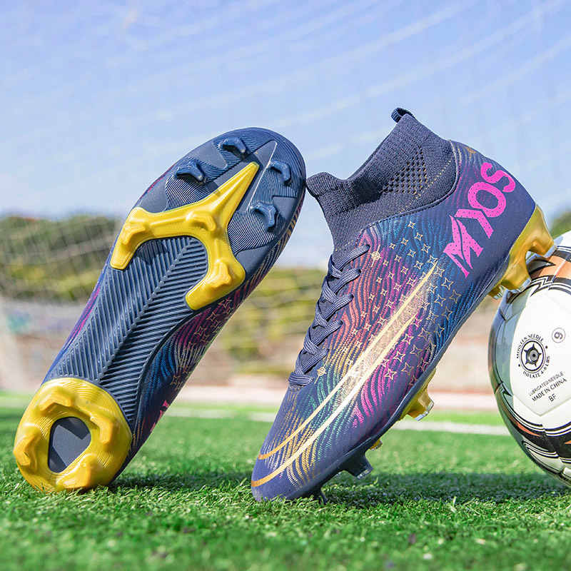 Hightop Soccer Boots Spikes Shoes Unisex Outdoor Indoor Sneaker-1Black