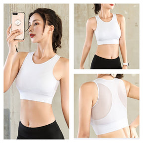 Longline Sports Bra with Removable Pads Racerback Tank Top-White