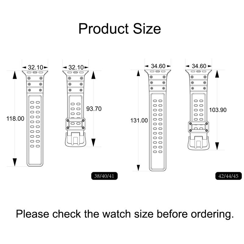 Shockproof Silicone WatchBand Double Breasted Straps for iWatch-Black