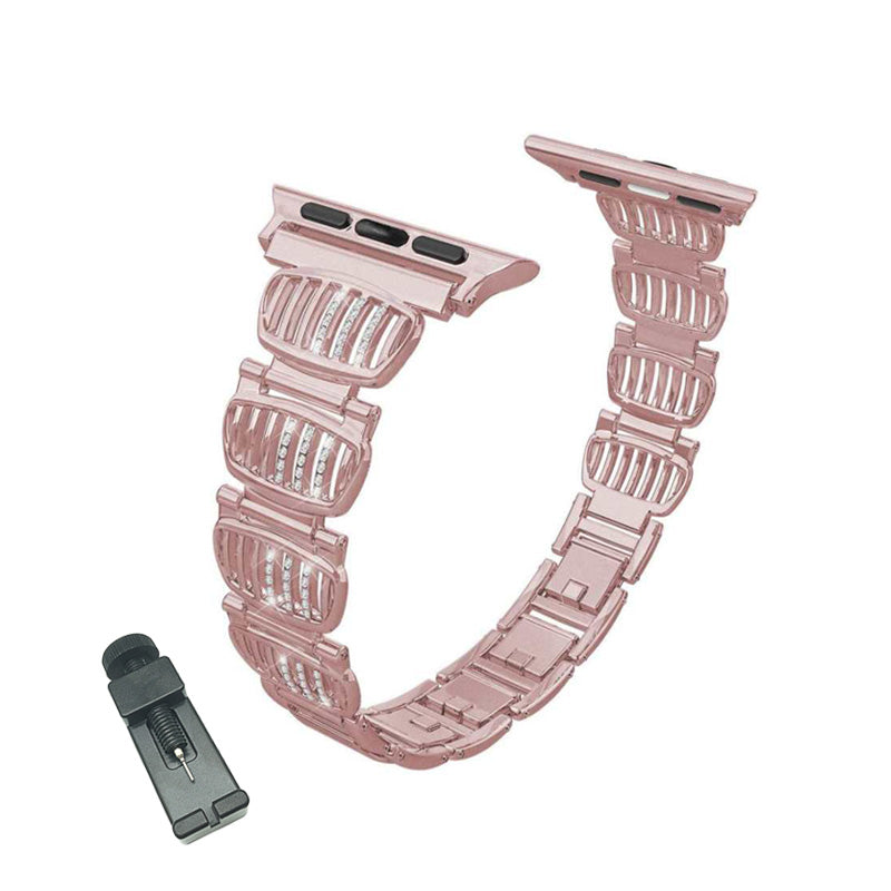 BM White Diamond + Color Diamond Apple Watch Band Stainless Steel Wristbands for Apple IWatch Series 1/2/3/4/5/6/SE For Women-Rose Pink