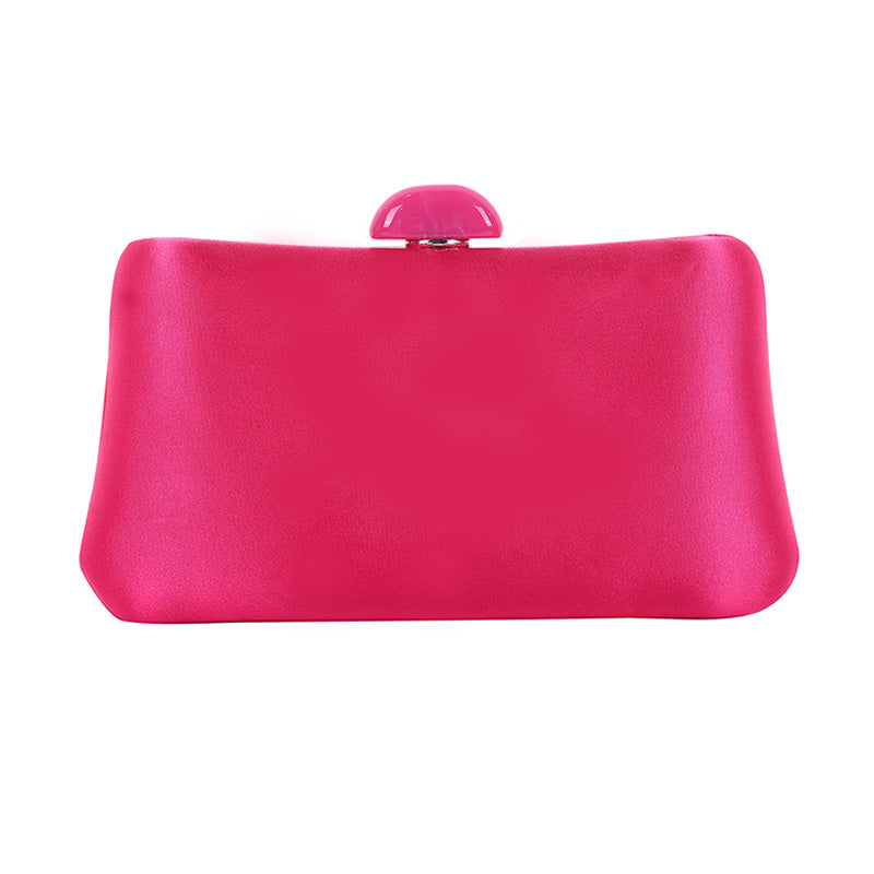 Womens Simple Solid Color Handbag Square Bag with Chain-RoseRed