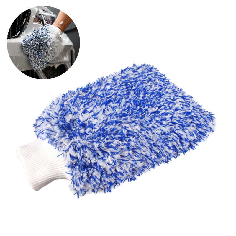 Microfiber Car Wash Mitt Strong Absorbent Car Detailing Gloves-Blue