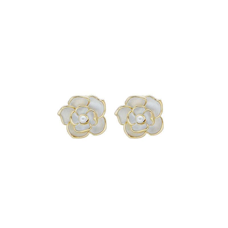 Women's 925 Sterling Silver Flower Stud Earrings Pearl Rose Flower Hypoallergenic Stud Earrings