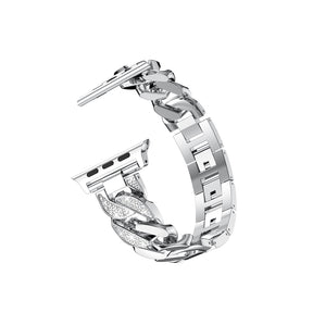 Diamond Denim Chain Metal Watch Band With Diamonds For Apple Watch SE/6/5/4/3/2/1(Silver)
