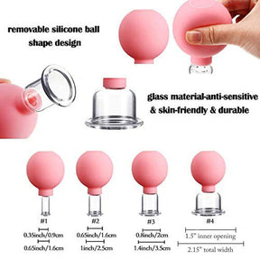 4 PCS Glass Facial Cupping Set Silicone Vacuum Suction-Pink