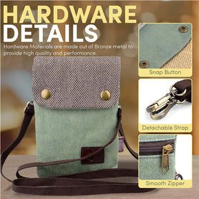 Small Crossbody Cellphone Bag with Shoulder Strap Denim Canvas Wallets-OldGreen