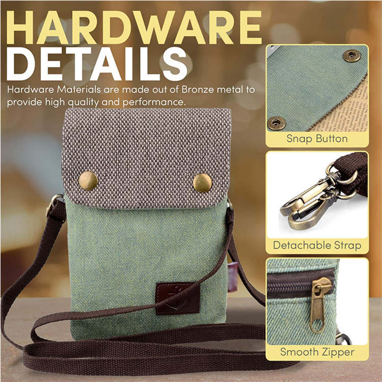 Small Crossbody Cellphone Bag with Shoulder Strap Denim Canvas Wallets-LightBlueHole