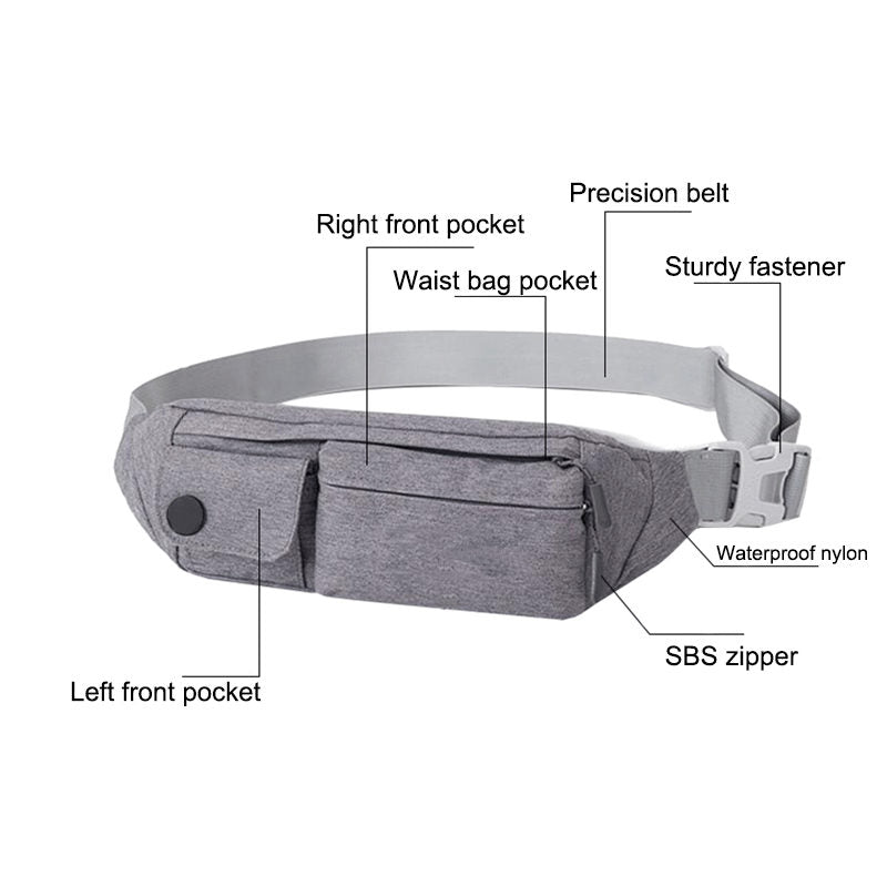 Canvas Waterproof Waist Pouch Bag with 4 Pockets for Running Traveling Hiking-Azure