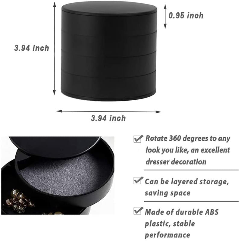 Jewelry Storage Box 4-Layer Rotatable Jewelry Accessory Organizer Tray with Lid for Rings Bracelets -Black