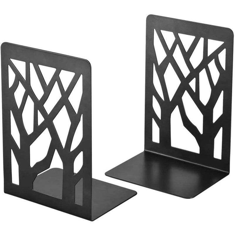 1 Pair Metal Bookends Decorative Bookends for Heavy Books Book Shelf Holder Home Decorative -Black