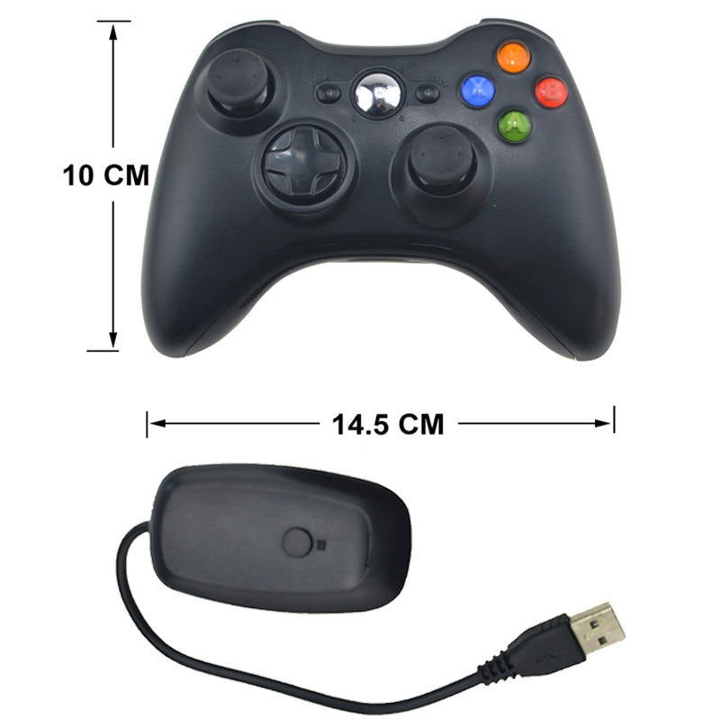 Wireless Dual Shock Controller with Receiver for Microsoft Xbox 360/Slim-Black