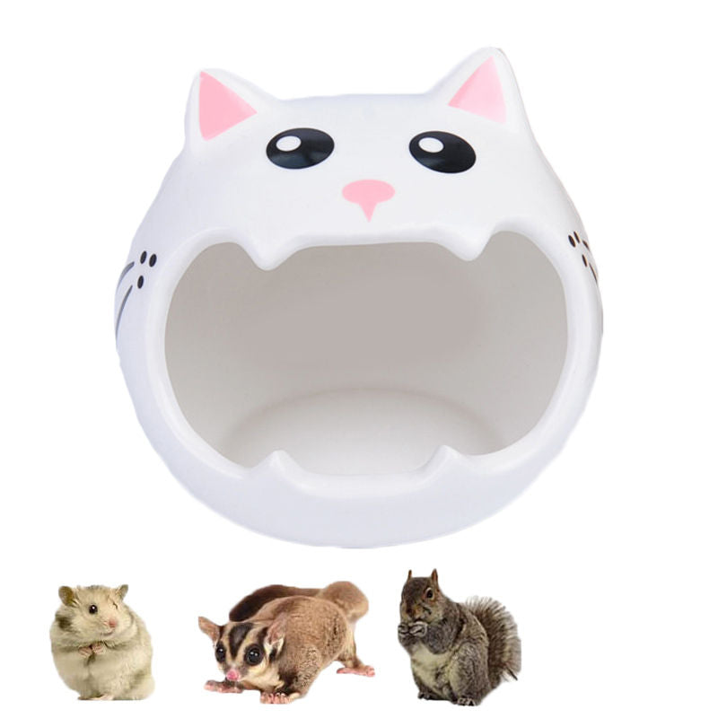 Small Animal Ceramic House Summer Cool Hideout-WhiteCat