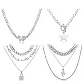 Set of 4 Punk Multilayer Pendants Necklace for Women Teen Girls-1