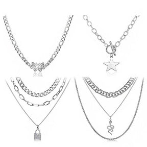 Set of 4 Punk Multilayer Pendants Necklace for Women Teen Girls-1