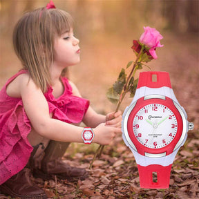 Kids Waterproof Learning Time Wrist Watch-Red