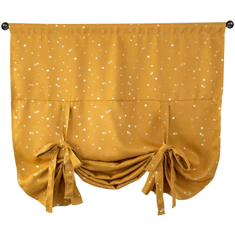 Rod Pocket Star Blackout Roman Curtain Tie Up Small Window Curtain 46X63In-Gold