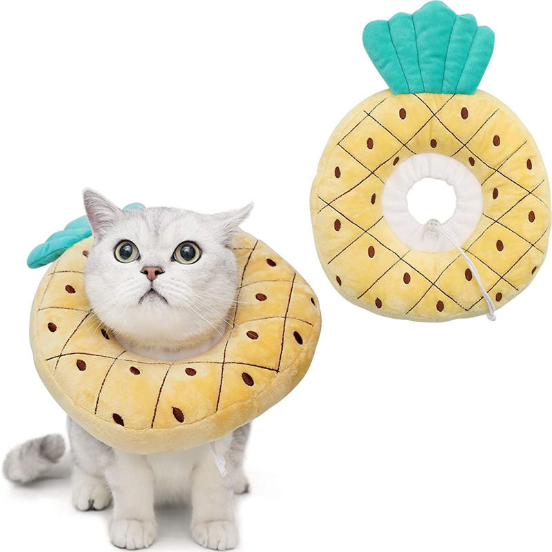 Adjustable Cat Cone Collar Soft Cute Cat Recovery Collar After Surgery-Pineapple