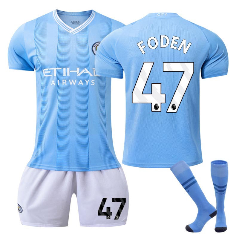 Manchester City Home WS Jersey FODEN #47 Soccer Jersey Kids Adult 3Pcs Jersey Kits