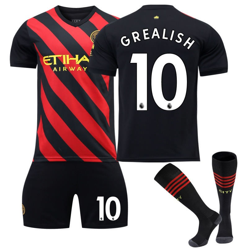 GREALISH #10 Manchester Away Jersey 2022/23 Soccer Jersey Kit Football T-shirt Set For Adult Kids