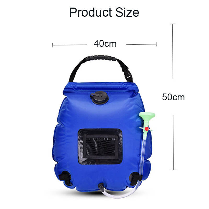 20L Solar Shower Bag with Removable Hose and Shower Head for Camping-Blue