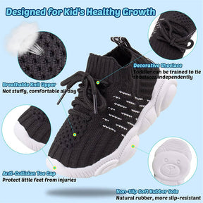 Girls and Boys Sneakers Cotton Mesh Breathable Shoes Outdoor-Black