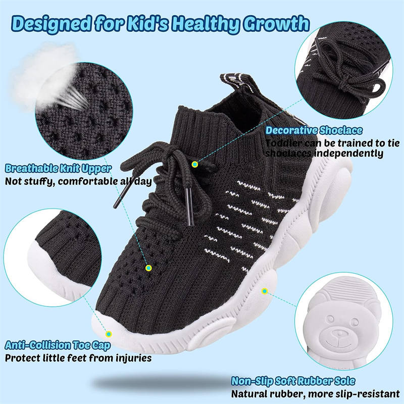 Girls and Boys Sneakers Cotton Mesh Breathable Shoes Outdoor-Black