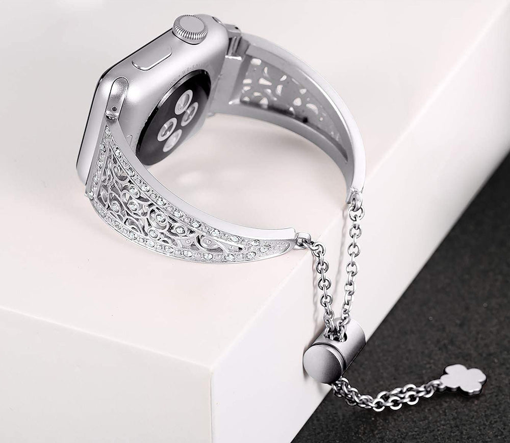 Hollow Retro Metal Watch Band With Diamond For Apple Watch SE/6/5/4/3/2/1(Silver)